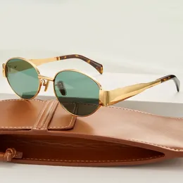Sonnenbrille Sommer Kleiner Schatten Oval Party Gold Metallrahmen Für Frauen Ästhetische Marke Designer Neutrale Farbe UV400