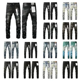 AA-88 Designer Roxo Marca Tendência Jeans Roxo Jeans Moda Lágrimas Preto Split Bike Slim Fit