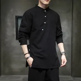 Camicia da uomo in canapa stile cinese in cotone e lino vestito di linguetta Hanfu Retro colletto alla coreana Abiti Zen Harajuku top Abbigliamento uomo 240306