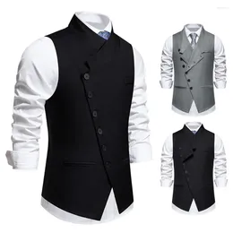 Men's Vests Business Waistcoat Slim Fit Sleeveless Wedding With Sloping Lapel Collar Single Breasted Vest For Party