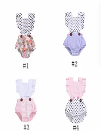 Baby Designer Clothes Rompers Girls Ruffle Sleeve Triangle Jumpsuits Summer Floral Printed Enises bodysuit nyfödda klättringskläder 4220470