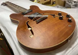 Raro 1972 Satin Walnut Brown 35 Semi Hollow Body Jazz Chitarra elettrica Small Block Pearl Inlay Grover Accordatori Chrome Hardware Doppi F Fori Battipenna nero