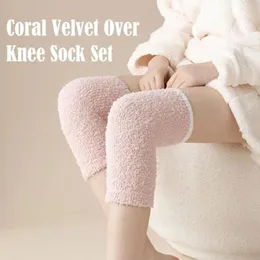 Mulheres meias de inverno engrossar o joelho mais quente lã de coral molhar almofadas de perna macia para artrite protetor de protetor de luxo e7k9