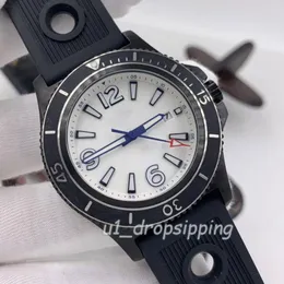 Drop - Mechanical Watch Mens Watches 46mm stor vit urtavla gummiband roterbar bezel mode armbandsur253d