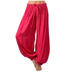 Calças femininas calças primavera cor sólida solta tamanho grande elástico perna larga coreano moda harajuku mulheres pantalons