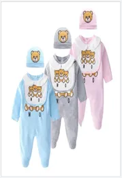 2021 Nowe zestawy 3PCS dla niemowląt Rompers Toddler Long Rleeve Jumpsuits Nowonarodzony kreskówki niedźwiedzie bawełniane romperbibhats dziecko 7974837