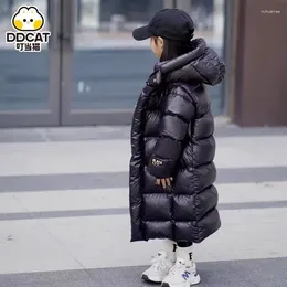Down Coat Winter Jacket For Boys Girls Long Length Black Thickened Hooded Big Childrens Kids 2024 6 7 8 12 14