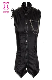 Whole Corzzet Mens Steampunk Corsetto Nero a strisce Colletto alla coreana Gilet senza maniche Vita Trainer Gthic Corsetto da uomo Jakect Plus Siz5719657