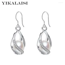 Studörhängen Yikalaisi Natural Freshwater Pearl Cage 925 Sterling Silver Fashion Jewelry for Women 8-9mm 4 Färg