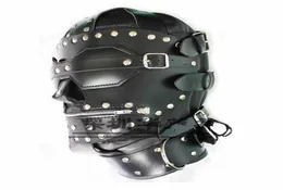 Quality Bondage Gear Leather Hoods Muzzles Fetish BDSM Slave Training Zipper Full Head Harness Mask New Stud Design B03060212630890