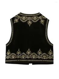 Kvinnors västar siyova kvinnor väst ärmlös vintage kofta blommor broderad öppen front skörd topp sommar boho retro väst gilet