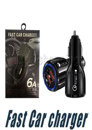 QC 30 Fast Car Charger 31A Quick Car Phone Charger LED Dual USB Fast Charging Charger DC 1224V för smartphones8933524