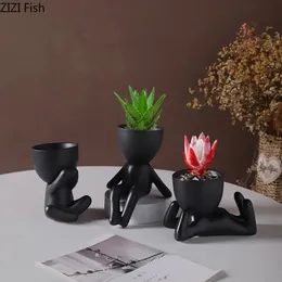 要約フィギュア植木鉢鍋セラミック花瓶の机の装飾ポット植物装飾的な花のアレンジメントかわいいキャラクターVase 240229