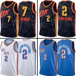 Shai Gilgeous-Alexande Oklahomas City Thunders 농구 유니폼 Chet Holmgren 스티치 2023 24 Mens Youth Kid Basket Shirt Black White