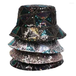 Berets Mixed Color Sequined Fisherman Hat Spring Summer Hip Hop Punk Fashion All-fit Visor Women Foldable Basin Trend