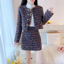 Work Dresses Plus Cotton Warm Set Skirt Women's Autumn Winter Chic Two-Piece Fashion Oversize Slim Double-Breasted Jacket Short Suit