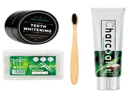 Naturlig organisk aktiverad träkolandblekning Pulver Tandkräm Brush Set Ta bort Smoke Tea kaffe Yellow Stains Bad Breath or9025073