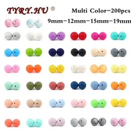 200pcs Baby Teether 실리콘 구슬 9mm 12mm 15mm 19mma 무료 음식 구슬 젖니 목걸이 액세서리 유아 장난감 240226