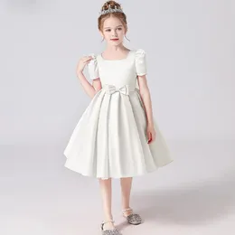 Dideytttawl Real Pos Satin Short Flower Girl Dress Square Collar First Communion Kids Concert Party Junior Bridesmaid 240309