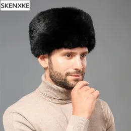 Mężczyźni Zime Outdoor Keep Warm Real Rabbit Fur Hat Naturalne czapki Mężczyzna 100 oryginalnych czapek 240227