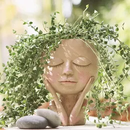여자 얼굴 머리 꽃 재배자 즙이 많은 식물 꽃 컨테이너 냄비 꽃집 그림 정원 장식 북유럽 탁상용 장식 h5 240229