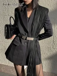 Twotwinstyle Kore moda siyah patchwork püsküller blazer kadınlar için çentikli yakalı uzun kollu katı blazers kadın bahar 240226