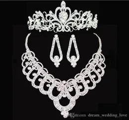 Nya brudkronor tillbehör tiaras hårhalsband örhängen tillbehör bröllop smycken set billiga modestil brud5369670