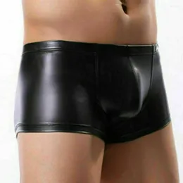 Underbyxor Mäns imitationsläder Underkläder Boxer Briefs Solid Color Trunks Sexiga Bandage Fashion Trosor Pouch Sensual Lingerie