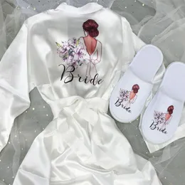 Impressão pos quimono cetim noiva robe pijamas para dama de honra casamento nupcial festa proposta presentes245r