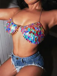Czołgi damskie seksowne cekiny liść kształt liści bikini stanik biżuteria biżuteria luksusowy kantar kolorowe kobiety uprawa letnia plaża