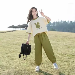 Clothing Sets Summer Girls Cotton Avocado Cartoon T-Shirt Tops Drawstring Pants Set School Kids Tracksuit Child Outfit Jogging Suit