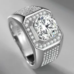 Simulado moissanite s925 anel de prata masculino casamento noivado anel de diamante quadrado micro incrustado multy diamantes jóias gift2727