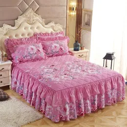 Novo romântico duas camadas acolchoado saia de cama engrossado lixa colcha capa de lençol macio antiderrapante saias de cama y200417257t