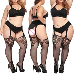 Women Socks Plus Size Stockings With Garter Belt For Fishnet Pantyhose Thigh High Fish Net Sexy Long