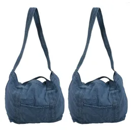 Kvällspåsar 2x denim slouch väska casual jean tyg handväska leisure koreansk stil japansk mode messenger topphandtag himmel blå