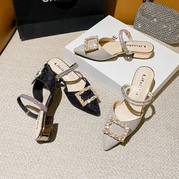 Mingman Women's Shoes Sandals J275-3 سميك الكعب الفرنسي باووتو الشببر للأحذية النسائية ، وارتداء أحذية مولر من الخارج ، شبشب الصندل