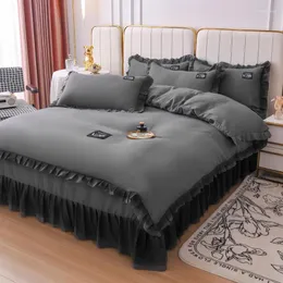 Conjuntos de cama Conjunto de cetim de luxo com capa de edredão de folha plana High End 00x200 Roupa de cama 2 pessoas 5inchFree cabido