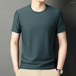 Men's T Shirts Men Summer T-shirt Round Neck Short Sleeves Solid Color Soft Breathable Loose Ice Silk Mesh Plus Size Mid Length Casual Daily