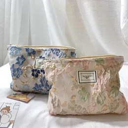 Косметички Холст с цветочным принтом Женская дорожная сумка для хранения туалетных принадлежностей Милая портативная косметичка