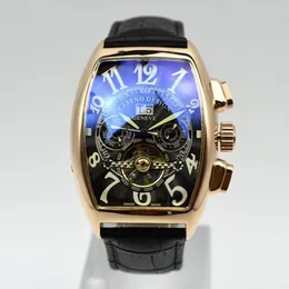 Tourbillon Mechanical Watch Men Luxury Top Brand Caseno Leather Band Daydate 자동 골격 드롭-직함 남성 시계 손목 시계 3154