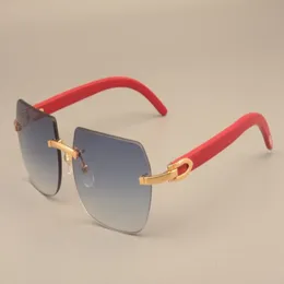 Herr- och kvinnors C8100906 Solid Wood Red Temples Solglasögon Dekorativa träram Solglasögon Alla naturliga solglasögon S225F