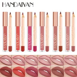 HANDAIYAN12-Color Matte Lip Liner Pen and Lip Gloss Combination Lipstick Non-Stick Cup Non-Fading Lip Glaze Wholesale 240301