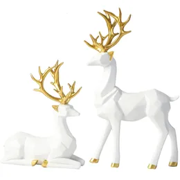2 pçs estatueta de veado estatuetas de rena decorações de natal interior resina rena decoração de veado estatueta de mesa decoração 240304