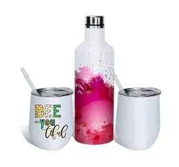 sublimering tomt vin present set rostfritt stål vakuumisolerat vinflaska 500 ml två vinumblers med lock 12 oz med gife bo8956643