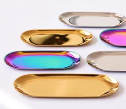 2395cm Nordic chic metal stainless steel Tray Storage brass oval storagetea tray goldsilverGradient color popular product dec6752182