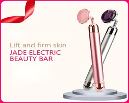 Elektrisk vibrerande naturliga roskvarts Jade Roller ansiktsmassager för ansiktslyftning Slim Jade Stone Massage Skincare Beauty Tool7695060