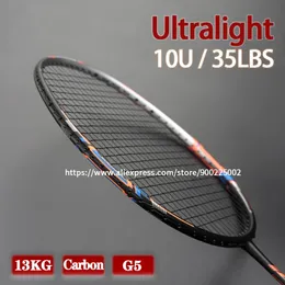 100% full kolfiber Stungen Badminton Rackets 10U spänning 22-35 kg 13 kg Training Racquet Speed ​​Sports med väskor för vuxen 240227