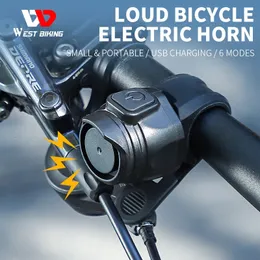 WEST BIKING USB Rechargeable Bicycle Motorcycle Electric Bell Horn 6 Modes Handlebar MTB Road Cycling Anti-theft Alarm Horn 240229