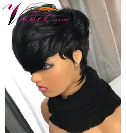 Vance Hair Full Dantel İnsan Saç Perukları 130 Yoğunluk Doğal Siyah Kısa Pixie Kesme Kadınlar için Katmanlı5255675