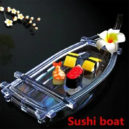 Acrylic sushi boat transparent seafood cutlery dry ice Plastic container decorate plate dish acessorios 240304